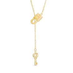 She'll adore the clever look and sweet meaning behind this darling fashion necklace. Created in warm 10K gold, this innovative design showcases an antique key - suspended beneath a slender chain dangle - that threads through the loop of a dainty lock, completing the lariat style. Polished to a bright shine, this 18.0-inch cable chain necklace secures with a spring-ring clasp. Lock And Key Necklace, Zales Zales, Zales Jewelry, Princess Gifts, Boho Chic Necklace, Cable Chain Necklace, Lock Necklace, Jewelry Fashion Trends, Homemade Jewelry