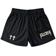 VENTED MESH SHORTS MEDIEVAL - BLACK / CREAM - Kill Crew Athleisure Mesh Shorts With Elastic Waistband, Mesh Training Shorts For Summer, Summer Training Mesh Shorts, Mesh Workout Shorts With Elastic Waistband, Mesh Shorts With Elastic Waistband, Mesh Training Athletic Shorts, Mesh Shorts With Mesh Pockets, Black Athletic Shorts With Built-in Shorts For Summer, Short Mesh Shorts With Mesh Pockets