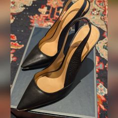 Lucchese Carolina Black Leather Slingbacks, Size 9.5. 3.5" Heel Height. Worn A Single Evening At An Event. Includes Original Box, Dust Bag, And Spare Screws. Leather High Heel Slingback Pumps For Night Out, Leather High Heel Slingback Pumps For Party, Designer Formal Slingback Pumps With Closed Toe, Black Leather Slingback Pumps With Deep Heel Cup, Designer High Heel Slingback Pumps For Formal Occasions, Designer Slingback Heels For Formal Occasions, Designer Slingback Pumps With 4-inch Heel For Formal Occasions, Evening Leather Slingback Pumps With Almond Toe, Leather Slingback Pumps For Night Out