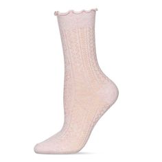 Super sweet, and forever feminine, our Heart Ruffle Cuff Pointelle Crews can dress up any look. Designed with a lightweight knit, and a contrasting heel, toe, and cuff for maximum support. Wear them tall, scrunched, or however you please! Cute Lace Trim Socks For Spring, Feminine Fitted Socks For Spring, Fitted Feminine Socks For Spring, Trendy Soft Socks For Spring, Elegant Mid-calf Socks For Spring, Elegant Round Toe Socks For Spring, Floral Tights, Super Sweet, Socks And Hosiery