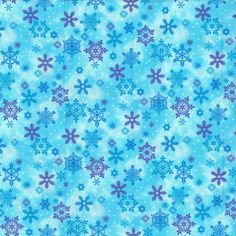 a blue and purple snowflakes pattern on a light blue background with white dots