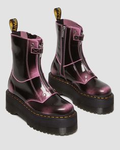 Dr Martens Jetta, Fondant Pink, Leather Platform Boots, Yellow Heels