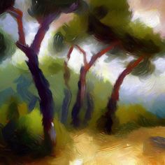 Olive Trees Abstract Digital Painting Art Print Foliage Painting, Green Bushes, Luscious Hair, Olive Trees, Watercolor Ideas, Paintings Art Prints, Painting Abstract, Lush Green, The Horizon