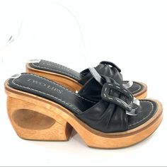 Two Lips Womens Heels Size 6 Black Leather Vintage Y2k Chunky Wooden Mules Heel 3 1/4 Pet Free Home Smoke Free Home Offers Welcome Two Lips, Vintage Shoes, Mule Clogs, Mules Shoes, Womens Heels, Heeled Mules, Vintage Black, Vintage Y2k, Clogs