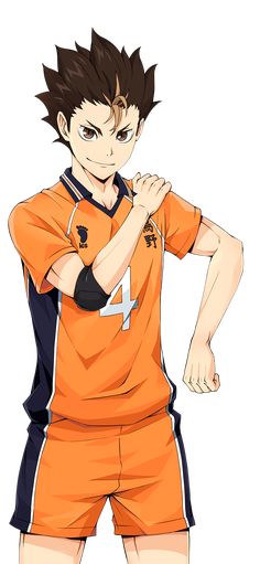 an anime character with his arms crossed and wearing orange soccer uniforms, standing in front of a white background