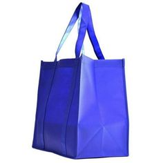 a blue shopping bag is shown against a white background with the handles folded down to show the bottom