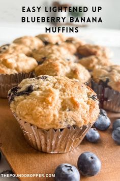 blueberry banana muffins on a cutting board