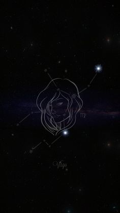 the zodiac sign virgo in the night sky with stars and lines on it's face