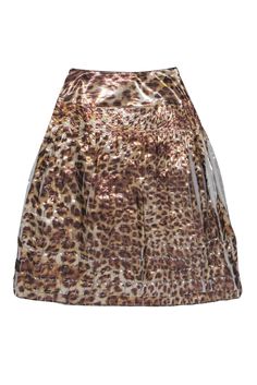 Current Boutique-St. John - Brown & Beige Metallic Leopard Print Pleated Midi Skirt Sz 4 Chic Flowy Metallic Skirt, Chic Metallic Flowy Skirt, Chic Metallic Pleated Skirt, Leopard Print Skirt For Fall Party, Fall Leopard Print Party Skirt, Fall Leopard Print Skirt For Party, Leopard Print Party Skirt For Summer, Leopard Print Skirt For Summer Party, Summer Party Leopard Print Skirt