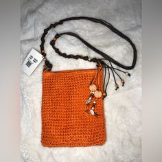 Orange Crossbody Hippie/Boho Crocheted Bag With Beads And Shells Embellishment No Flaws, Nwt 8 X 10 In Chanel Waist Bag, Bag With Beads, Hippie Bags, Fabric Purses, Printed Purse, Mini Frames, Vegan Leather Bag, Black Leather Crossbody Bag, Bohemian Hippie