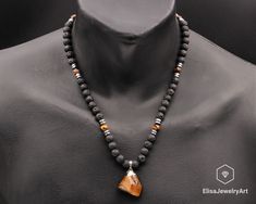 Brown Beaded Necklaces With Black Beads For Gift, Brown Beaded Necklace With Black Beads As Gift, Brown Beaded Necklace With Black Beads For Gift, Brown Jewelry With Black Beads For Gift, Gift Brown Jewelry With Black Beads, Brown Necklaces With Black Beads For Gift, Gift Black Beads Pendant Necklace, Gift Black Beaded Pendant Necklace, Men Christmas Gift