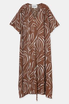 Our softly draped kaftan dress with an abstract striped print in a textured cotton blend. In a relaxed fit with a deep V-neckline, dropped shoulders, high slits at the sides and a straight hemline. 80% cotton | 20% polyester Model is 5'9 and wears size S Machine Wash Made in Turkey Casual V-neck Patterned Kaftan, Summer Printed Brown Kaftan, Bohemian V-neck Viscose Kaftan, Casual Brown V-neck Kaftan, Beach V-neck Printed Kaftan, Beauty Sale, Kaftan Dress, Stripe Print, Apparel Accessories