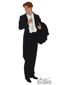 a man in a tuxedo is standing with his hand on his hip and looking at the camera