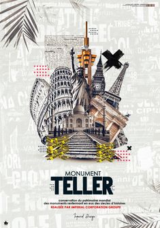 an artistic poster with the words'monument teller'written in black and white letters