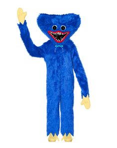 a blue furry monster costume with yellow feet and hands in the shape of a mouth