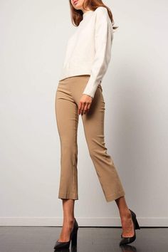 Avenue Montaigne leo crop flare pant in camel. Best-selling stretch fabric is both comfortable and elegant Handwashed or Delicate Cycle Made in the United States Leo Style, Stretchy Dress Pants, Cropped Cargo Pants, Cropped Flare Pants, Crop Flare, Chic Pants, Pixie Pants, Flare Pant, Boutique Collection