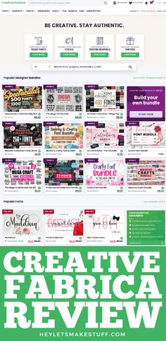 the website for creative fabric and crafting is shown in green, white and purple