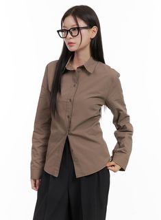 Product Detail Style : Casual, Minimal Occasion : Work wear Detail : Buttoned, Strap Print : Solid Material : Cotton Sleeve : Long sleeve Neck : Collar Cotton100 Color : Brown, White, Black Made in Korea Model Size Model is wearing size S/M and the color Brown. Height : 5'5" | 165cm / Top : S / Bottom : S (26 inch) .prddescription table, .prddescription td, .prddescription th { border : 1px solid black; border-collapse : collapse; padding: 10px; } Size(Inch) Size Shoulder Bust Sleeve Length Armh Casual Slim Fit Blouse For Business Casual, Long Sleeve Brown Cotton Blouse, Long Sleeve Cotton Blouse In Brown, Brown Cotton Long Sleeve Blouse, Brown Long Sleeve Cotton Blouse, Brown Long Sleeve Office Top, Casual Long Sleeve Slim Fit Blouse, Cotton Long Sleeve Slim Fit Blouse, Casual Long Sleeve Blouse For Office