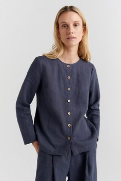 Step into sustainable fashion with our linen shirt, a versatile addition to your collection. This chic linen top for women is crafted from high-quality linen, offering a relaxed fit perfect for any occasion. As a loose linen shirt it ensures both comfort and style. Ideal for a cool summer day, our summer blazer combines the best of pure linen clothing and sustainable clothing. This Linen Cardigan complements any minimalist wardrobe, embodying the essence of Flax Clothing. Make a stylish statemen Single Breasted Relaxed Fit Linen Top, Single-breasted Linen Button-up Top, Summer Linen Outerwear With Button Cuffs, Business Casual Linen Button-up Blazer, Business Casual Linen Blazer With Buttons, Casual Linen Blazer With Buttons, Linen Button-up Blazer For Business Casual, Summer Relaxed Fit Linen Blazer, Elegant Linen Tops With Button Closure