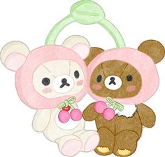 two teddy bears are holding onto a baby's pacifier