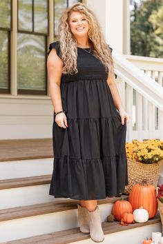 Chic Soul plus size clothing, black midi dress with ruffle detailing Magical Night, Babydoll Style, Walk In The Park, All Eyes, Model Fits, Sweet Memories, Ruffle Sleeves, So Sweet, All About Eyes