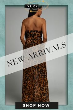 Bandeau Leopard Print Maxi Dress Chic Bandeau Strapless Dress For Beach Season, Chic Strapless Midi Dress For Vacation, Casual Bandeau Strapless Dress For Date Night, Casual Strapless Maxi Dress For Party, Elegant Bandeau Strapless Dress For Vacation, Chic Brown Strapless Dress, Chic Bandeau Beach Dress, Chic Bandeau Dress For Beach Season, Casual Bandeau Party Dress