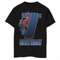 Give your little one's casual wardrobe a fresh touch of style with this Boys 8-20 Marvel Spider-Man Swinging 7th Birthday Graphic Tee. Give your little one's casual wardrobe a fresh touch of style with this Boys 8-20 Marvel Spider-Man Swinging 7th Birthday Graphic Tee. Crewneck Short sleevesFABRIC & CARE Cotton Machine wash Imported Size: X Large. Color: Black. Gender: male. Age Group: kids. Material: Cotton Blend|Cotton. Spider Man Swinging, Birthday Graphic, Birthday Tee, 7th Birthday, Marvel Spiderman, Casual Wardrobe, Husky, Spiderman, Graphic Tee