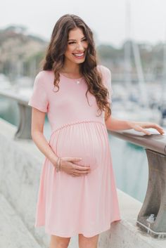 Pink Solid Crochet Trim Maternity Shift Dress Pregnet Dress, Pregnant Mommy, Maternity Shift Dress, Maternity Tankini, Fitted Maternity Dress, Pinkblush Maternity, Maternity Swimsuit