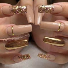 Gold Acrylic Nails, Golden Nails, Gold Nail Designs, Gold Nail Art, Smink Inspiration, Rose Gold Nails, Luxury Nails, Coffin Nails Designs, Fancy Nails