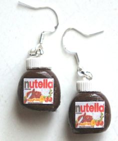 two chocolate nutella jar earrings on white background