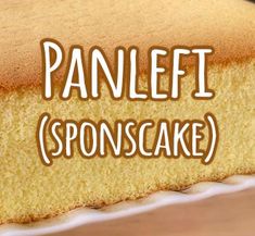 a close up of a cake with the words panleyf spoonscake on it