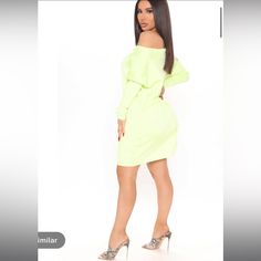 New Fashion Nova Dress Sweater Dress Neon Lime Color Tag Says Medium But It Fits Oversized !!!! It Is Stretchy And Can Fit An X Large And Bigger Not A Tight Fit Dress. Smoke And Pet Free Home Retails For $35.00 Bundle All Your Likes For A Great Bundle Discount Offer Or Please Send Me An Offer Offers Welcomed! Oversized Mini Dress For Day Out, Trendy Yellow Knee-length Mini Dress, Trendy Oversized Mini Dress, Yellow Knee-length Casual Mini Dress, Casual Yellow Knee-length Mini Dress, Casual Lime Green Spring Dress, Yellow Long Sleeve Dress For Night Out, Casual Yellow Mini Dress For Night Out, Casual Yellow Long Sleeve Mini Dress