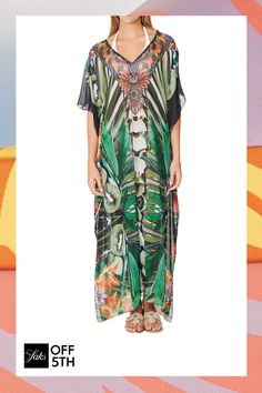 Kiwi Tropical Cover Up Caftan Spring V-neck Kaftan With Digital Print, Summer V-neck Kaftan With Digital Print, Model Show, Swimwear Cover Ups, Three Quarter Sleeves, Kiwi, Lime Green, Pullover Styling, Access Denied