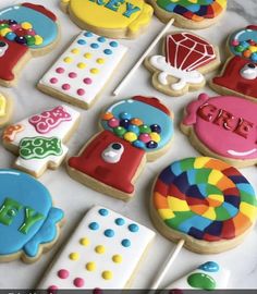 decorated cookies and candies on a table