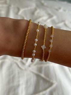 -stretchy bracelet Gold Bead Bracelet, Bow Bracelet, Gold Bead Bracelets, Jewelry Lookbook, Moon Jewelry, Stretchy Bracelets, Girly Jewelry, Jewelry Inspo, Jewelry Patterns