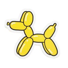 a yellow balloon dog sticker sitting on top of a white surface