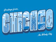 greetings from chicago the windy city t - shirt in blue by artfuldesign