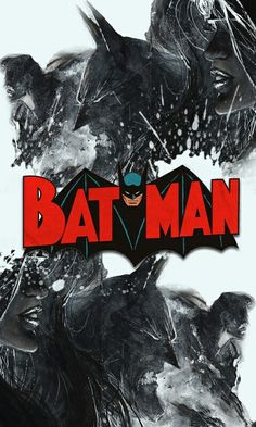 the batman movie poster is shown in black and white, with red lettering on it