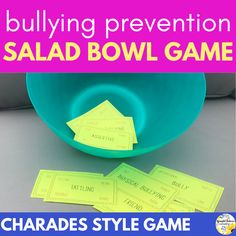 Bullying Prevention Game - Salad Bowl Charades School Counseling Game – Bright Futures Counseling Counseling Games, Prevention Month, Individual Counseling, Counseling Kids, Guidance Lessons, Future School, Word Choice, Teaching Inspiration, Counseling Resources