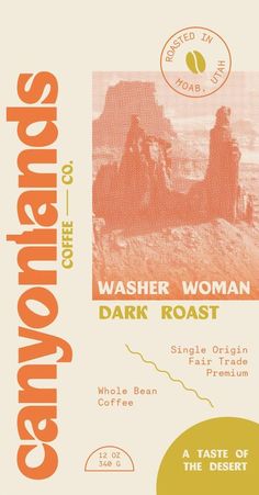 a label for coffee with the words, washer woman dark roast