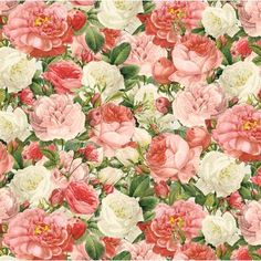 a floral wallpaper with pink, white and red flowers