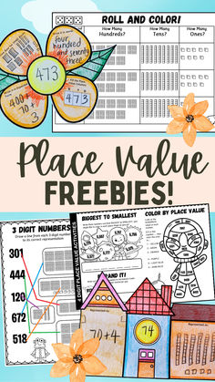 a poster with the words place value freebies on it and an image of a flower