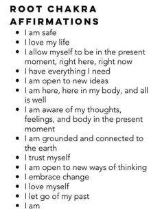 the poem root chakra affirmations is written in black and white with an image of