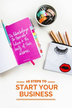 an open notebook with the words, 6 steps to start your business