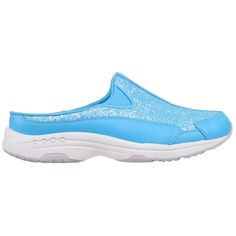 Made for walking and light activity, Traveltime is comfort-driven open back sneaker is easy-on, easy-off, with an orthotic-friendly, removable sock liner and footbed with superior arch supports that absorbs shock for extra comfort. Size: 6.  Color: Blue.  Gender: female.  Age Group: adult. Synthetic Slip-on Sneakers With Removable Insole For Sports, Slip-on Walking Shoes With Removable Insole For Light Sports, Slip-resistant Synthetic Slip-on Sneakers For Light Exercise, Slip-on Slip-resistant Walking Shoes For Light Exercise, Slip-on Synthetic Running Shoes, Synthetic Slip-on Walking Shoes For Light Sports, Synthetic Slip-on Running Shoes, Blue Low-top Sporty Slip-ons, Sporty Blue Low-top Slip-ons