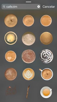 several different types of cups and saucers on a gray background with the words cafezm