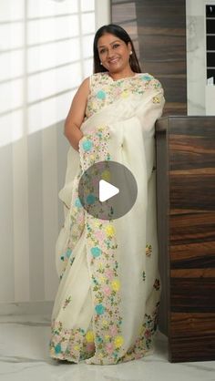 Organza Sarees Draping Style, Organza Saree Draping, Elegant Saree Look, Saree Draping, Floral Saree