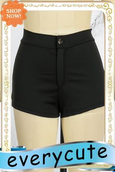 Black Casual Solid Patchwork Skinny High Waist Conventional Solid Color Shorts Black Party Bottoms Short Inseam, Black Party Bottoms With Short Inseam, Black Fitted High-waisted Shorts, Black Fitted High Waist Shorts, Color Shorts, Black Casual, Buy Now, High Waist, Solid Color