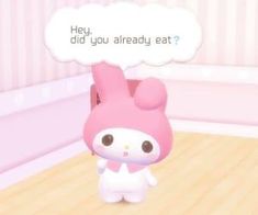 an animal crossing character with a thought bubble above his head that says hey, did you already eat?