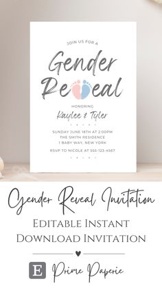 Gender Reveal Baby Footprints Invitation Gender Reveal Cards Invitations, Digital Gender Reveal, Gender Reveal Cards, Gender Reveal Invitations Template, Gender Reveal Party Games, Bear Baby Shower Theme, Gender Reveal Party Theme, Gender Reveal Party Decorations